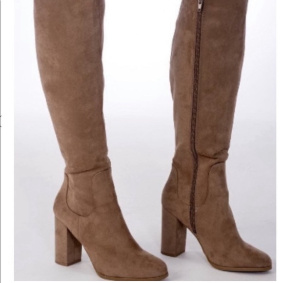 Madden Girl Klash Tan Knee Heeled Boots Size 7 - Picture 2 of 9